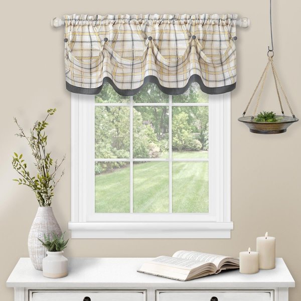 Eyecatcher Tattersall Tuck Valance with Buttons - 58 x 14 in. - Grey EY2511968